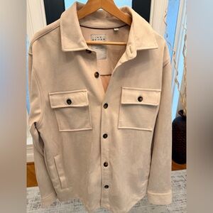 Ike Behar NY Faux Suede Shacket Utility Jacket Water Repellent Men’s L Beige